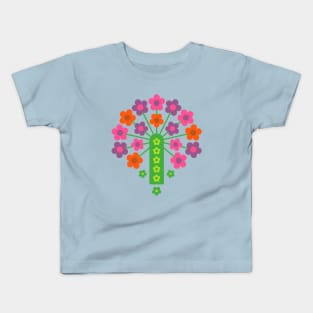 COW PARSLEY Retro Seventies 1970s Floral Botanical Pattern in Groovy Green Lime Fuchsia Pink Purple Orange Brown Kids T-Shirt